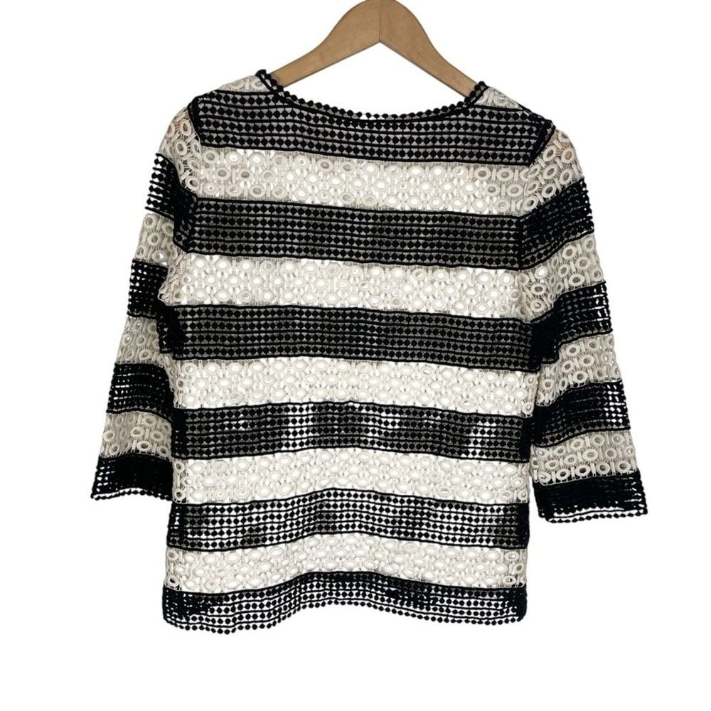 Talbots Black White Eyelet Striped Crochet‎ Lace Tunic Top Blouse Size XS - Picture 5 of 9